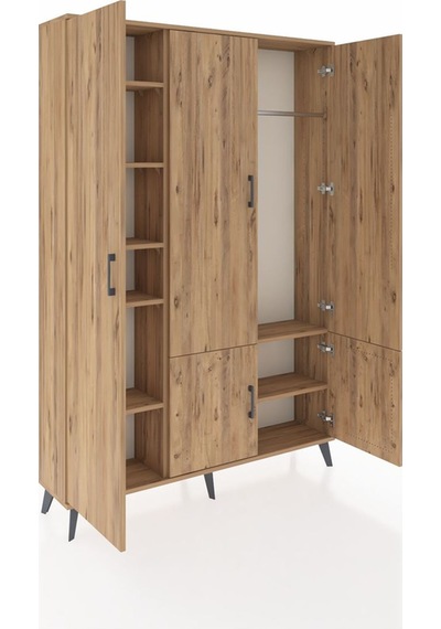 Arges Dolap 7 Raflı 5 Kapaklı Tek Askılı 132x30x195 Çam-çam/çam Çam