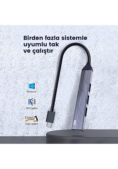 Ayrex Chb057 Usb Type-c To 4 Portlu 3 Usb 2.0 1 Usb 3.0 Hub Çoklayıcı 15 Cm