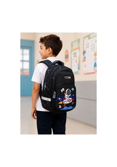 Kids Astronot Galakside İlkokul Çantası 41 Cm Su Geçirmez Okula Dönüş Siyah