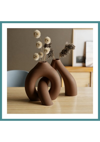 Trendexa 3d Baskı Interlocking Vazo - İç İçe Geçen Dekoratif Vazo-kahverengi Mac