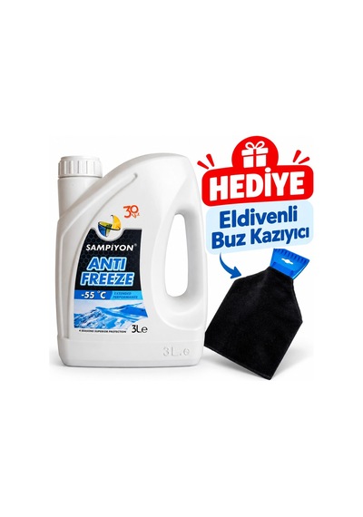 Şampiyon Süper Antifriz -55 C Mavi Antifriz 3 Lt. - Eldivenli Buz Kazıyıcı Hediyeli