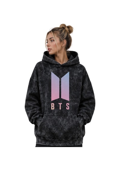 Sevbano Bts Müzik Grubu Baskılı Unisex Oversize Premium Yıkamalı Hoodie S Siyah