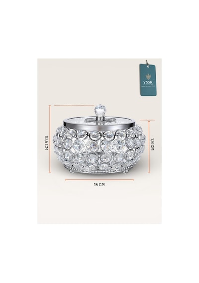 Chacha Home Luxury Lucent Lüks Kapaklı Kristal Mücevher Kutusu, Organizer, Düzenleyici, Şekerlik Büyük Boy Gümüş
