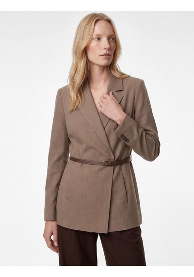 Koton Kruvaze Yaka Uzun Kollu Kemerli Blazer Ceket Vizon 6sak50099uw