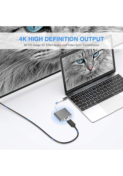 Uyumlu Usb Type-C Bilgisayar, Laptop, Notebook Için 3In1 Çevirici