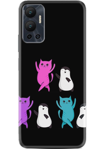 Infinix Hot 12 Kılıf Resimli Desenli Silikon Platinium Series Cat Dance 1824