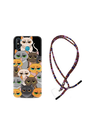 Infinix Smart 4 Kılıf Rasta Boyun Askılı Kediler 1885