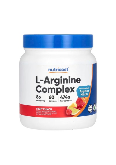 Nutricost Arginine Akg 2:1 Hcl Nitrate Nitric Oxid Complex Fruit Punch 474 G