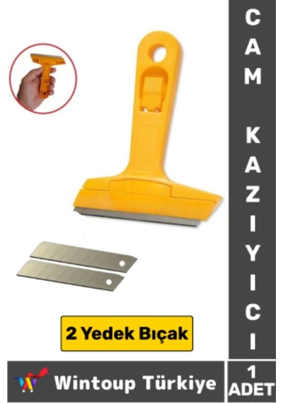 Ergonomik Keskin Çok Amaçlı Yer Buz Cam İnşaat Kalıntı Silikon Tortu Kazıyıcı 2 Yedek Bıçak Hediyeli Çok Renkli