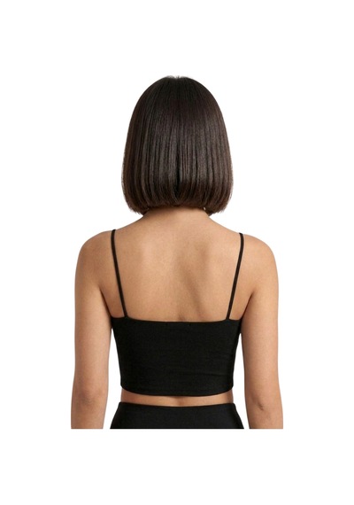 Mrm Pro Kadın Siyah İp Askılı Crop Atlet Esnek Fit Nakışlı Crop Top Büstiyer Ön Kısım Çift Siyah Siyah