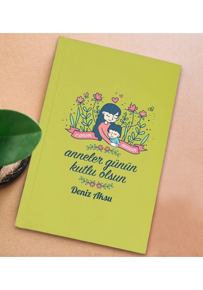 Bk Gift Kişiye Özel İsimli Dtf Anneler Günü Tasarımlı Sarı Sert Kapaklı Defter-2, Anneye Hediye Kobitmeyencom30654 Bk Gift