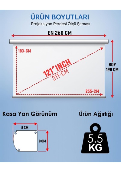 Gölge Stor En260cm Boy190cm Projeksiyon Perdesi Manuel-yeni Akıllı Kumaş Teknolojisi