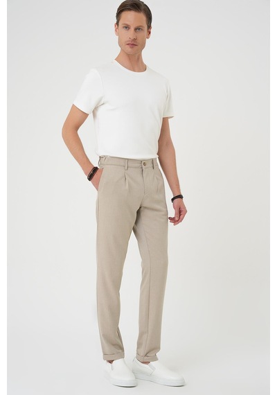 Efor Comfort Fit Beli Lastikli Pileli Bej Jogger Pantolon P 1182 Bej