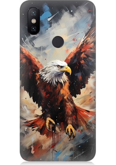 Xiaomi Mi A2 Uyumlu Beyaz Başlı Siyah Kartal Desenli Silikon Kılıf