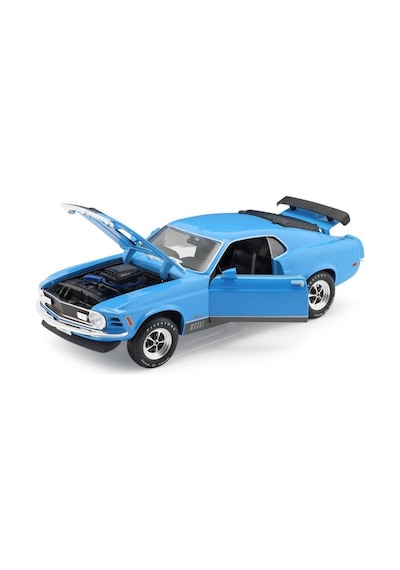 1970 Ford Mustang Mach 1 1:18 Ölçekli Klasik Araba Mavi Renkli 30 Cm Mavi