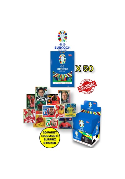 Almanya Euro 2024 Avrupa Şampiyonası Match Attax- 50 Adet Futbolcu Sticker Paketi 300 Adet Sticker