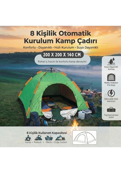 Go İthalat 8 Kişilik Otomatik Kurulum Kamp Çadırı Outdoor , Suya Dayanıklı Hızlı Kurulum Piknik Ve Çok Renkli
