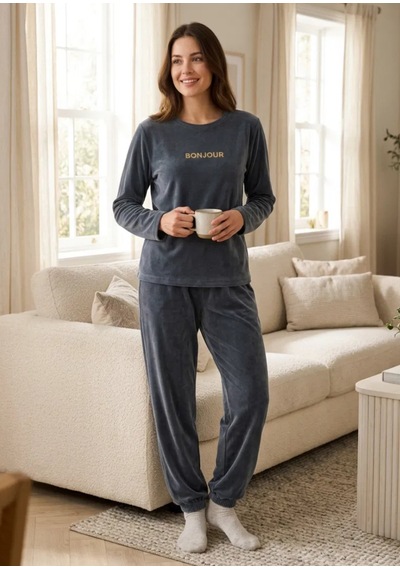 Kadın Füme Kadife Pijama Takımı