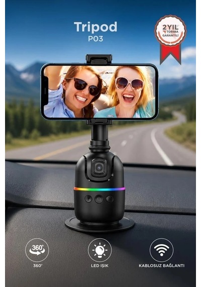Özel Üretim Selfie Standı Mobil Stant Tripod 360 Yüz Takip Gimbal P03 Siyah