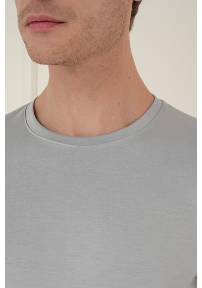 Efor Comfort Fit Bisiklet Yaka Uzun Kol Casual Gri Tişört Ts 892 Gri