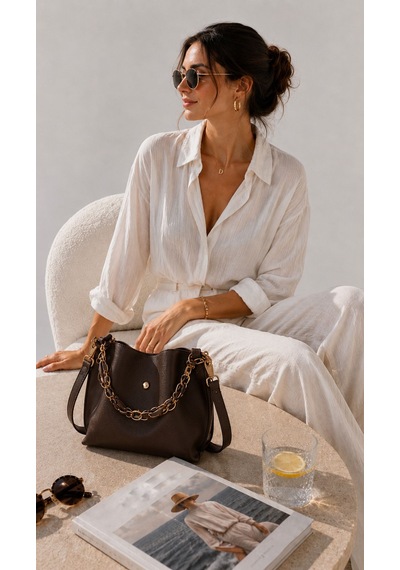 Housebags Elite Carryall New Trend El Ve Omuz Çantası Acı Kahverengi