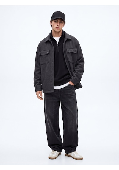 LTB Regular Fit Dik Yaka Polar Siyah Sweatshırt