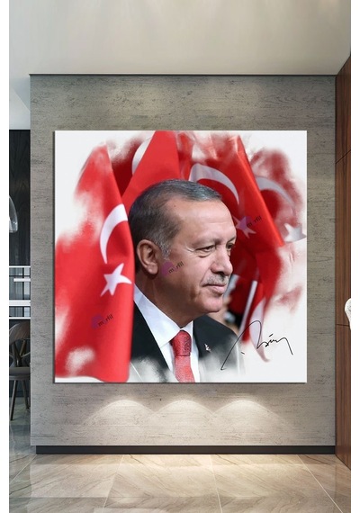 Recep Tayyip Erdoğan Yağlıboya Efektli Başkan Erdoğan Rte Kanvas Tablo 7 Farklı Ölçü