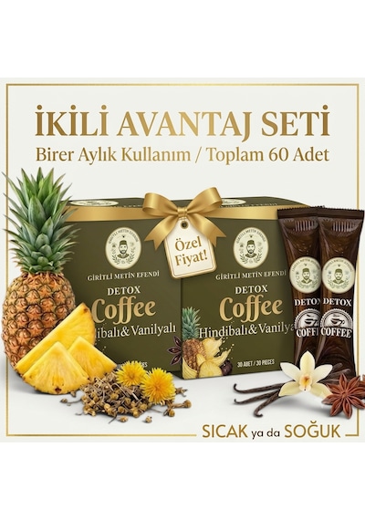 Premium Detox Coffee - 2 Aylık Kullanım / 2x30 Adet Kahve Giritli Metin Efendi Çözünebilir