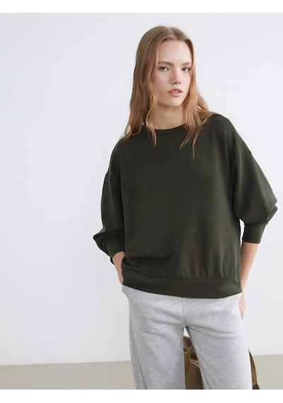 Lc Waikiki Haki Soft Touch Oversize Kadın Sweatshirt
