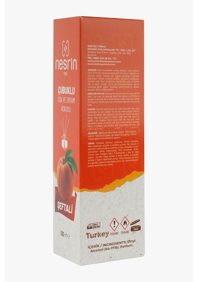 Nesrin 120 Ml Çubuklu Oda Kokusu Şeftali Bambu Koku, Kalıcı Ortam Kokusu Ve Dekoratif Cam Şişe - 8690352728213se