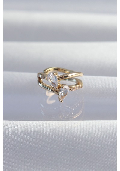 Pirinç Gold Renk Zirkon Taşlı Damla Earcuff Küpe - Çok Renkli