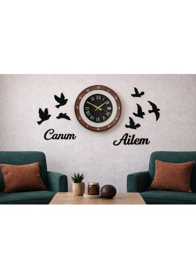 Duvar Saati 40 Cm 8adet Kuş Temalı Canım Ailem No 98 Çok Renkli