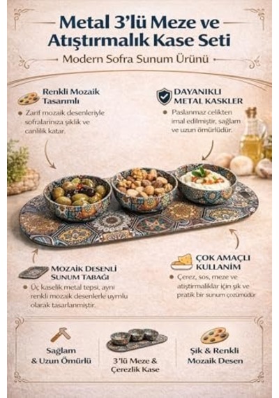 Metal 3 Lü Meze Ve Atıştırmalık Kase Seti,renkli Mozaik Desenli Sunum Tabağı İle, Dayanıklı Çerezlik Sosluk Seti, Modern Sofra Sunum Ürünü Metal 3 Lü Meze Ve Atıştırmalık Kase Seti,renkli Mozaik Desenli Sunum Tabağı İle, Dayanıklı Çerezlik Sosluk Seti, Modern Sofra Sunum Ürünü
