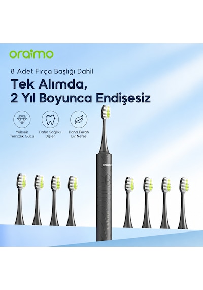 Oraimo Opc-et500n Elektrikli Diş Fırçası Graphite Black 8 Başlık