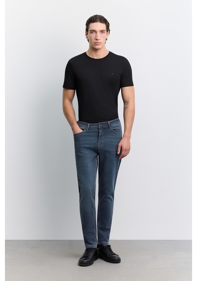Avva Erkek İndigo Eskitme Yıkamalı Pamuklu Elastan Roma Crop Slim Fit Jean Pantolon A62y3529