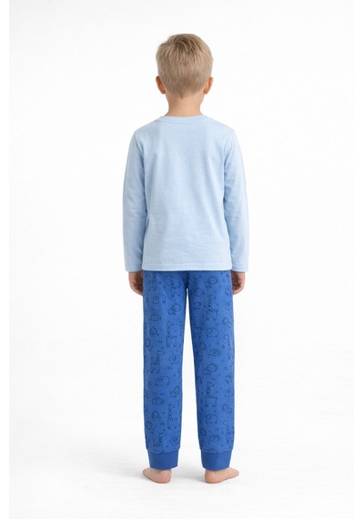 Aden Kids Pamuk Çocuk Uzun Kollu İnce Pijama Takımı - Açik Mavi