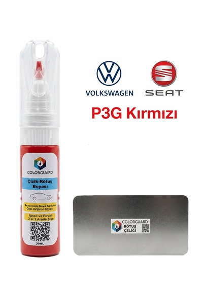 Volkswagen Seat Lp3g Kırmızı İğneli Ve Fırçalı 2 Si 1 Arada Özel Tasarım Şişe Rötuş Boyası Ve Profesyonel Rötuş Çeliği Seti