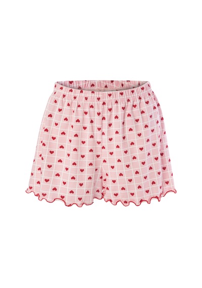 Koza İç Giyim Kadın İnce Askılı Desenli Pamuklu Şortlu Pijama Takımı Kk30231 Pembe - Beyaz