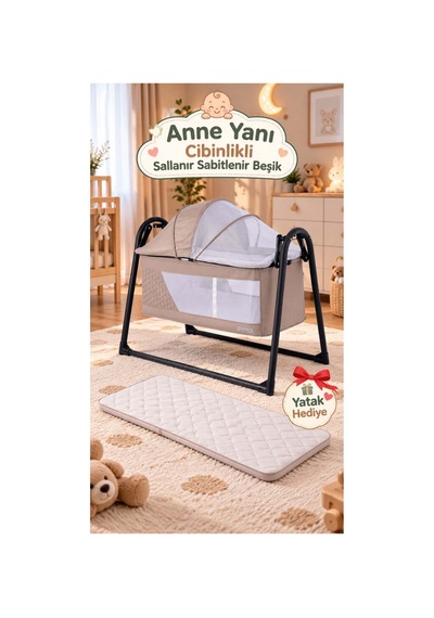 Sallanır Anne Yanı Fileli Hamak Beşik Gri Gri Sallanır Anne Yanı Fileli Hamak Beşik Gri Gri