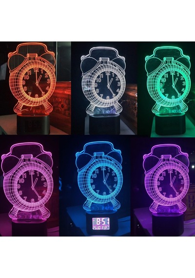 Upway 3d İllüzyonlu Rgb Işık Animasyonlu Çalar Masa Saati Gece Lambası