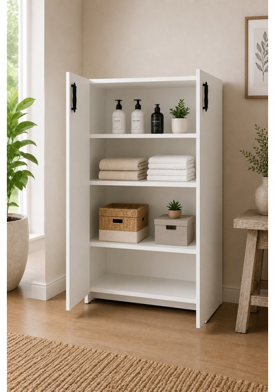 Renazzo %100 Mdf Çok Amaçlı Dolap Mutfak Banyo Balkon Antre Beyaz