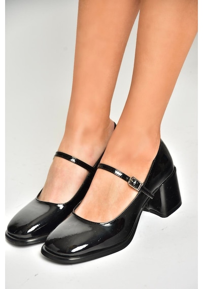 Fox Shoes U518422008 Siyah Rugan Kalın Topuklu Kadın Ayakkabı Siyah