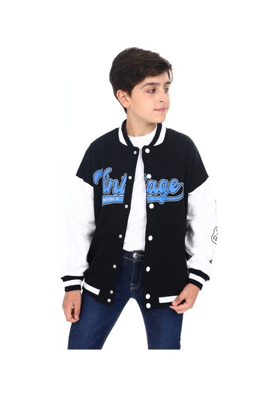 Toontoy Erkek Çocuk Baskılı Kolej Hırka Siyah