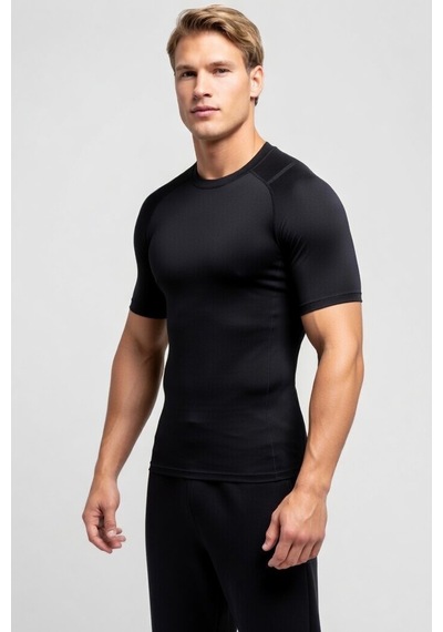 Premium Siyah Kısa Kol Compression Erkek T-shirt Spor Gym Fitness Boks Kickboks Tişört Siyah
