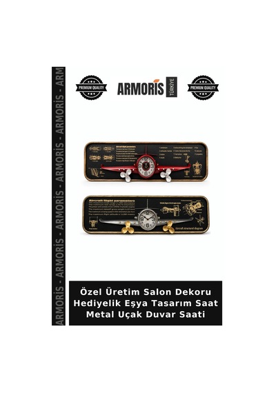 Özel Üretim Salon Dekoru Hediyelik Eşya Tasarım Saat Metal Uçak Duvar Saati