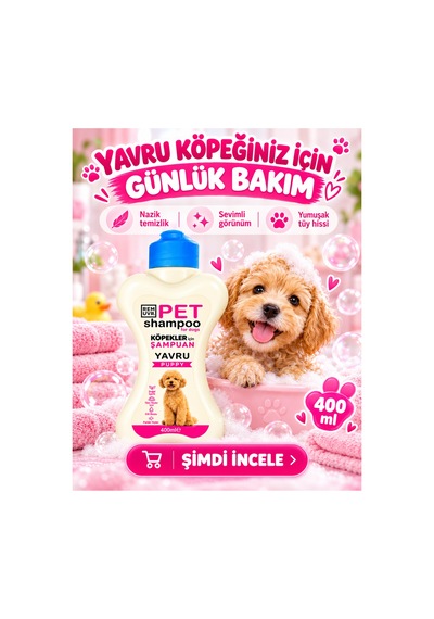Puppy Yavru Köpek Şampuanı 400 Ml Hassas Ciltler İçin Nazik Temizlik Yumuşak Ve Parlak Tüy Görünümü
