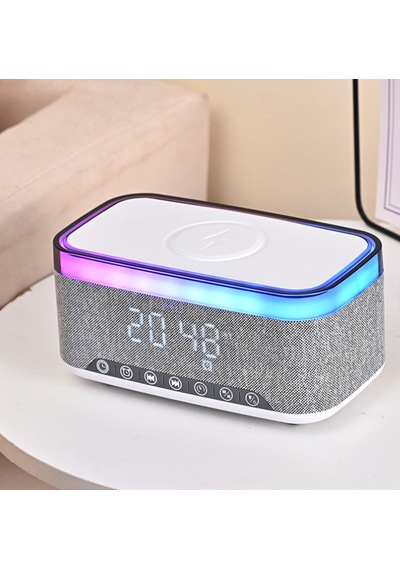 Rgb Işıklı Bluetooth Hoparlör - Dijital Saat, Kablosuz Şarj Ve Çok Renkli Led Aydınlatma