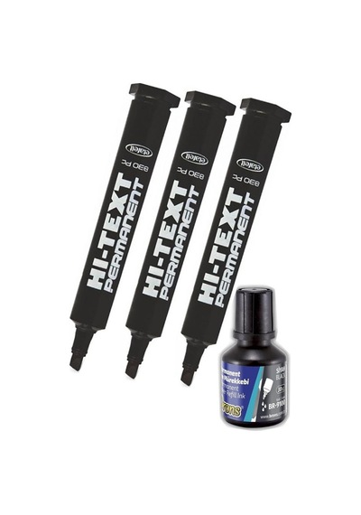 Hi-Text Kesik Uçlu Markör Permanent Kalem 3 Adet Siyah 30 ML