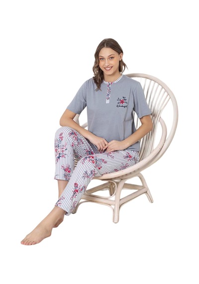 Abbas Erdem Erdem Kısa Kollu Pijama Takımı Dfn005 Gri