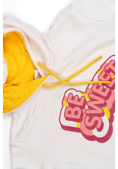 Haribo Beyaz Kız Çocuk Kapüşonlu Baskılı Sweatshirt Hrbtxt314 Beyaz